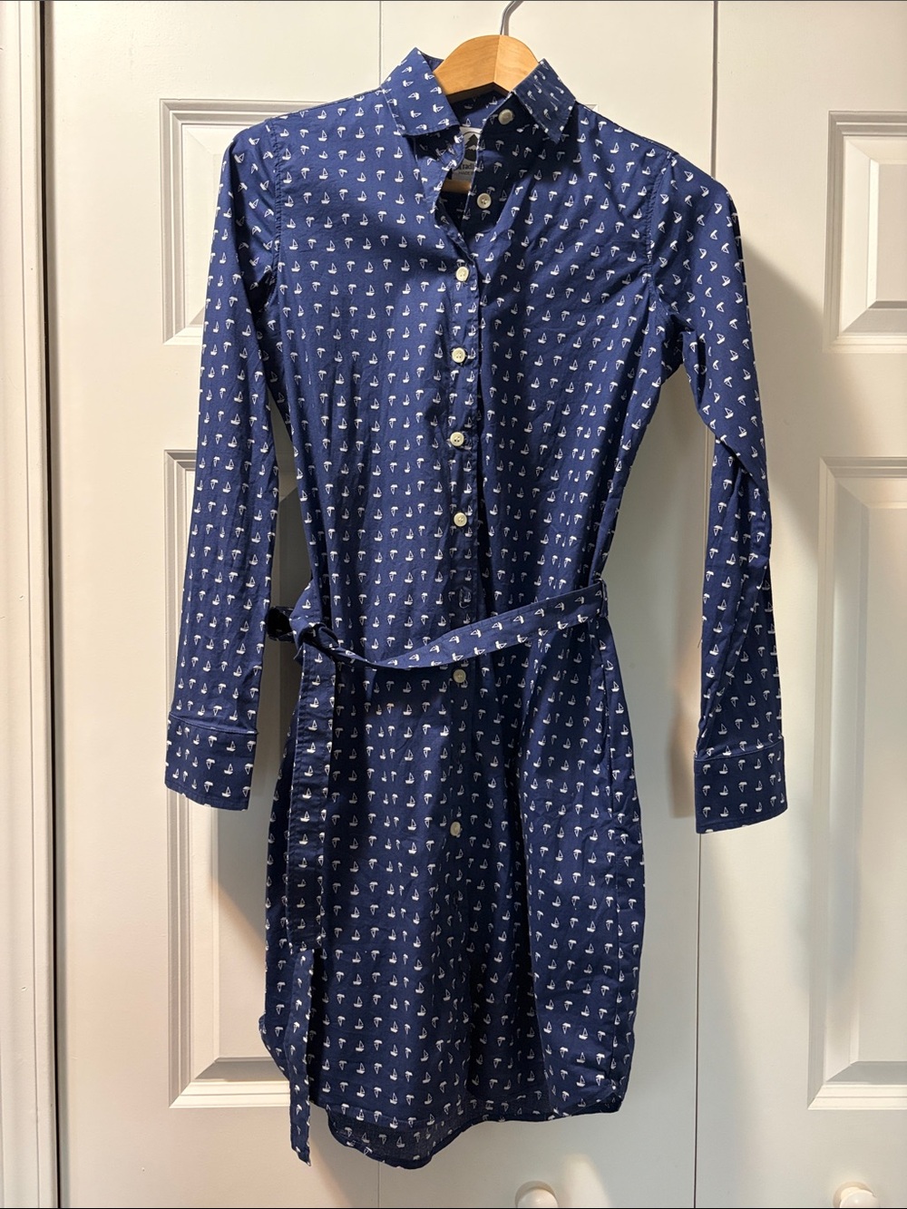 Tradlands Navy Blue Long-Sleeve Shirt Dress with White Micro Print